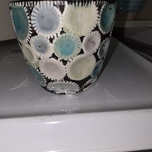 Handcrafted Ceramic Vase with Blue and Cream Patterns